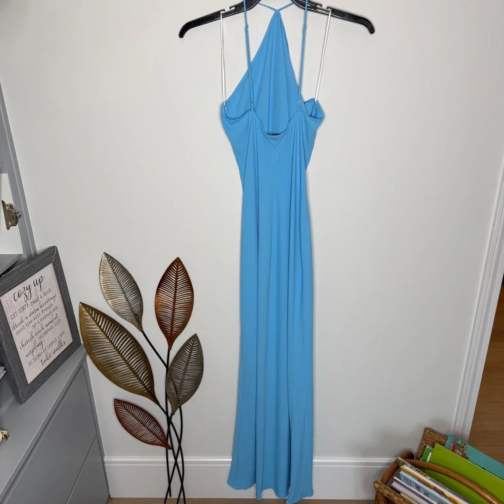 D1 Amanda Uprichard Blue Halter Maxi Dress Low Back Formal Gown Medium - Picture 5 of 11